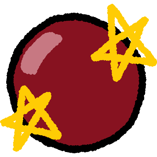 A red ball with a light shine mark has two yellow stars over it.